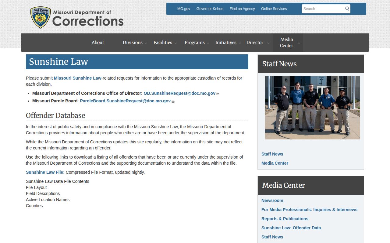 Crawford County released inmate historical MODOC Sunshine database scope